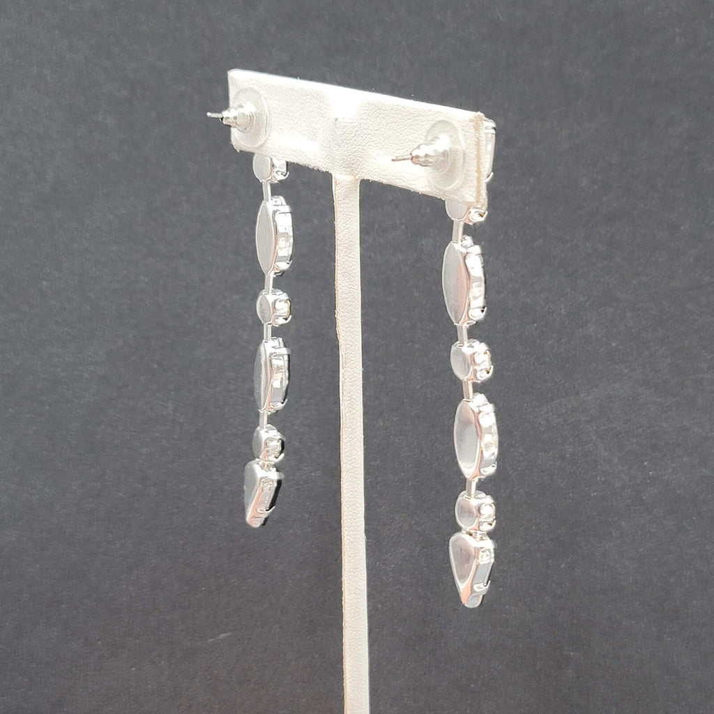 Pierced Earrings Silver tone Acrylic Black Prong Set Dangle 3"