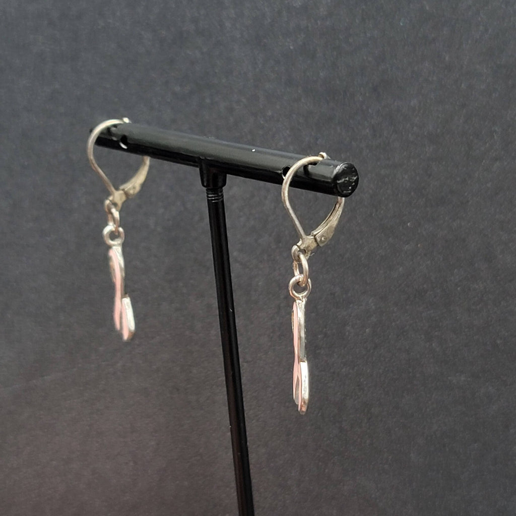 Pierced Earrings Silver tone Pink Enamel Breast Cancer Awareness Ribbon 3/4"