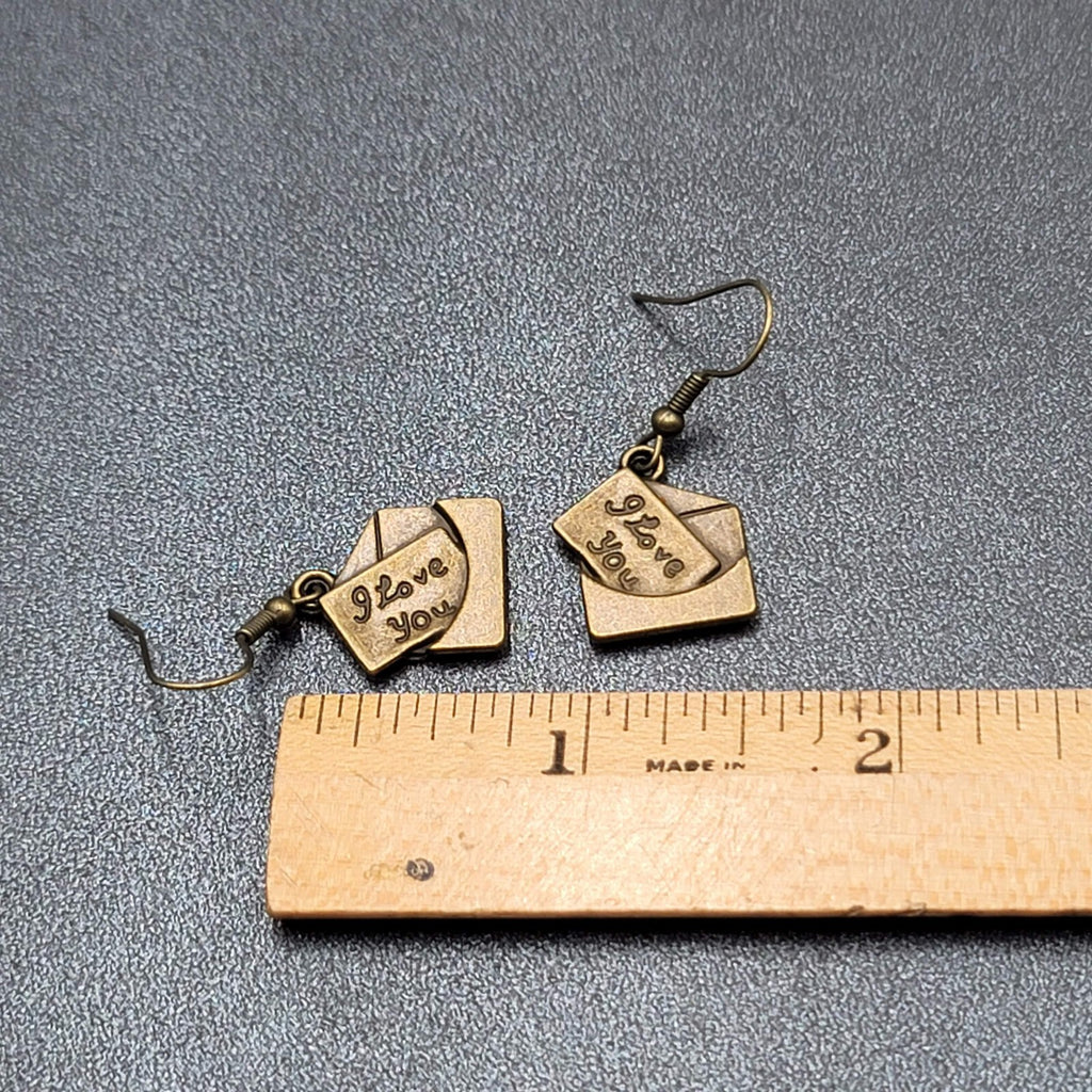 New I Love You Letter Pierced Earrings Bronze tone Dangle 3/4"