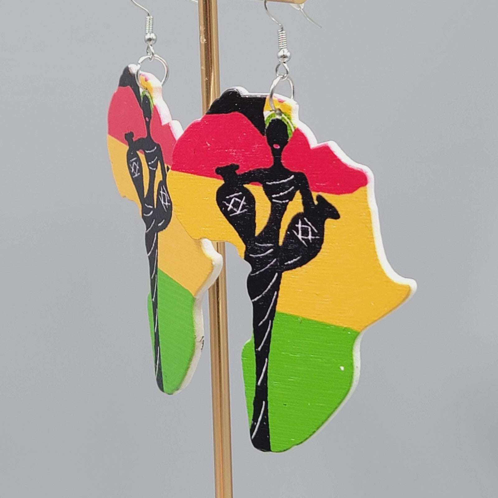 Africa Large Statement Pierced Earrings Wood 3"