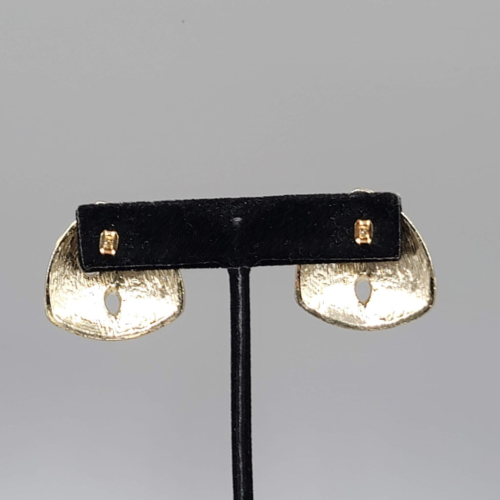 Vintage Iridescent White Enamel Pierced Earrings Triangle Drop 1 1/8"