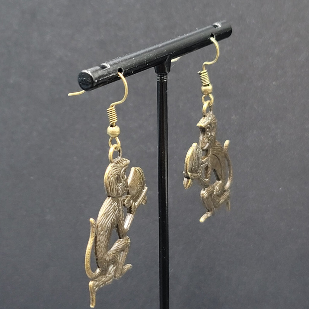 New Monkey Pierced Earrings Bronze tone Dangle 1.25"