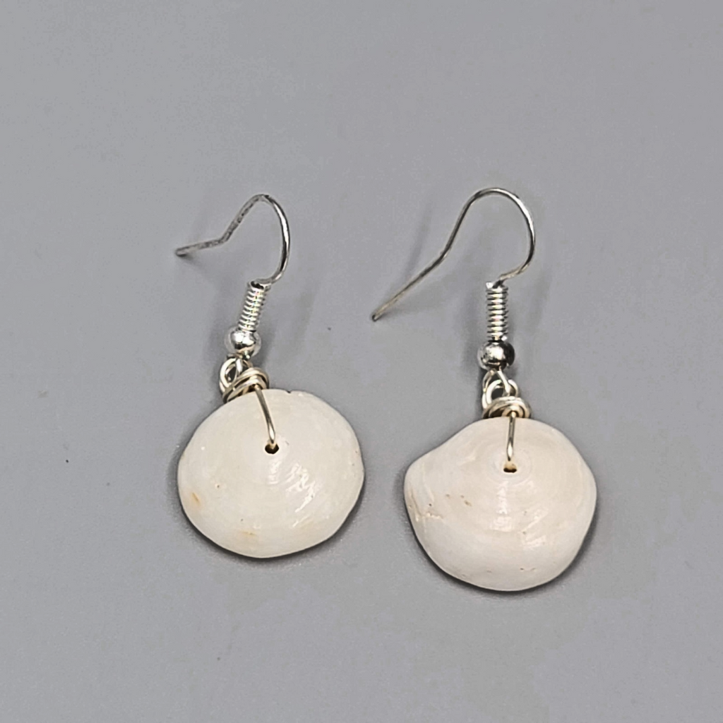 White Shell Pierced Earrings Silver tone Dangle 3/4"