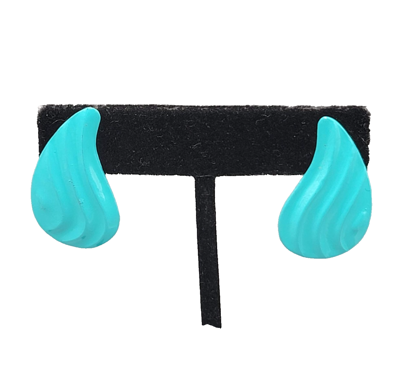 Vintage Teal Blue Enamel Pierced Earrings Wavy Tear Drop 1 1/8 in