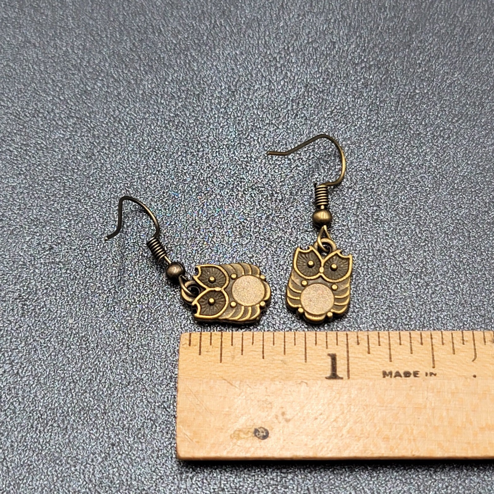 New OWL Pierced Earrings Bronze tone Dainty Dangle 1/2"