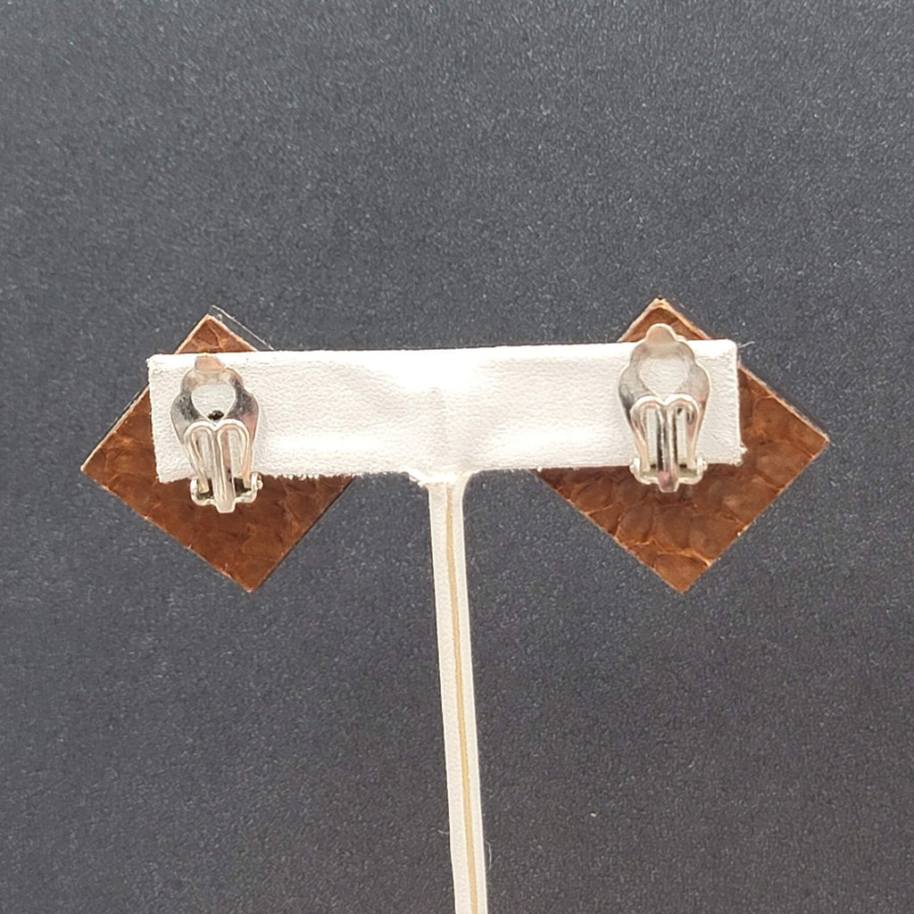 Vintage Clip on Earrings Brown Faux Snake Skin 1 3/8"