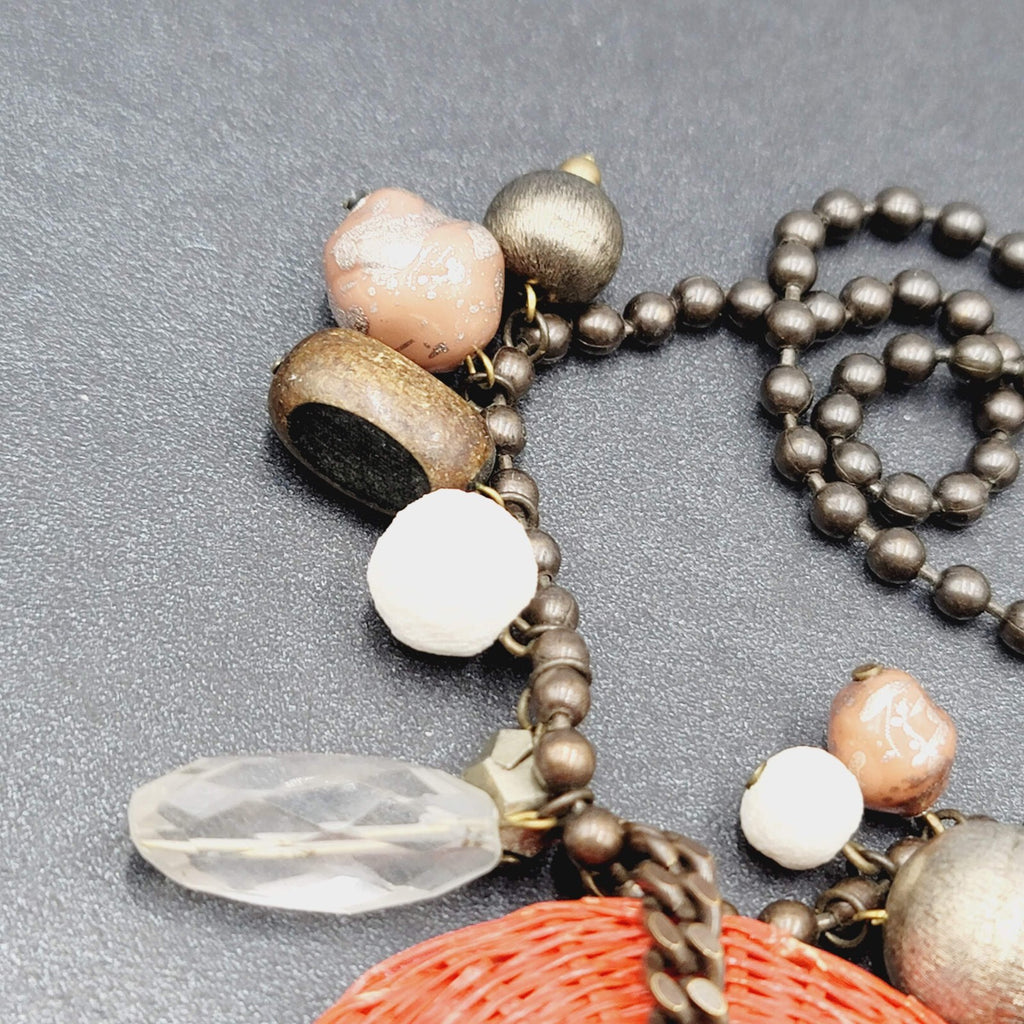 Orner Necklace Made in France Ball Chain Weaved Pendant Artisan Boho 17"