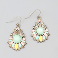 Pierced Earrings Silver tone Dangle Multi color Pastel Enamel Teardrop 1.25"