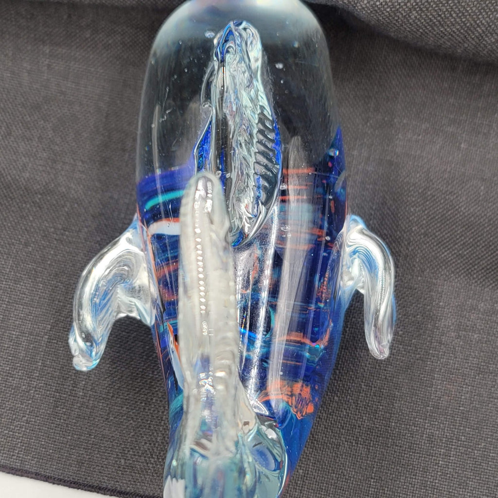 Multicolor Glass Fish Paperweight with Fish Inside Large Heavy 7"