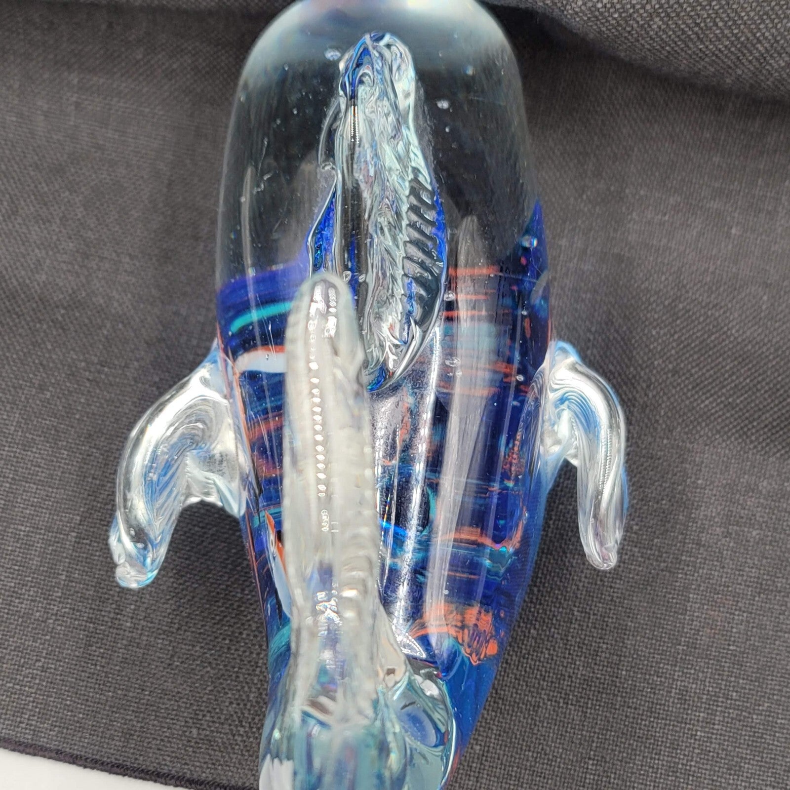 Multicolor Glass Fish Paperweight with Fish Inside Large Heavy 7"