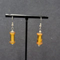 Pierced Earrings Silver tone Orange Art Glass Bead Dangle 1"