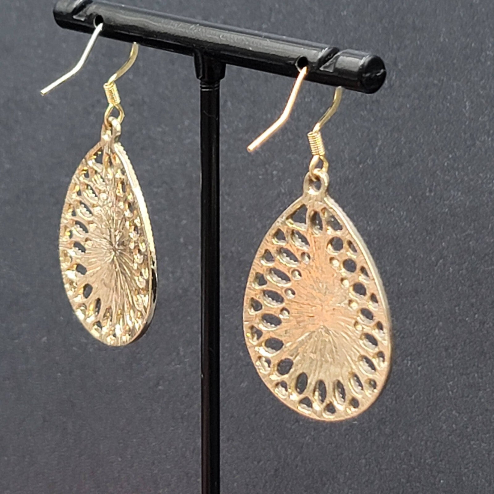 Pierced Earrings Gold tone Teardrop Rhinestone Enamel Dangle 1.25"