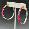 Pierced Earrings Silver tone Red Bead Statement Snap Hoops 2"