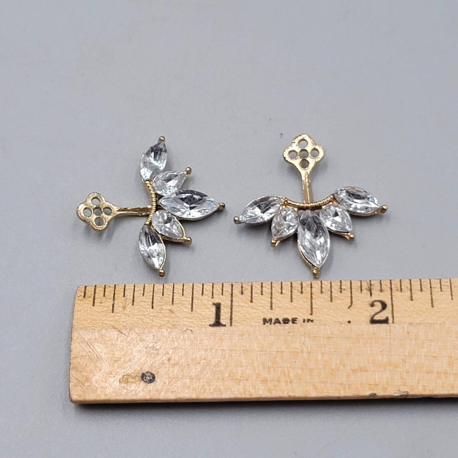 Pierced Earrings Gold tone Rhinestone Jackets ONLY 1"