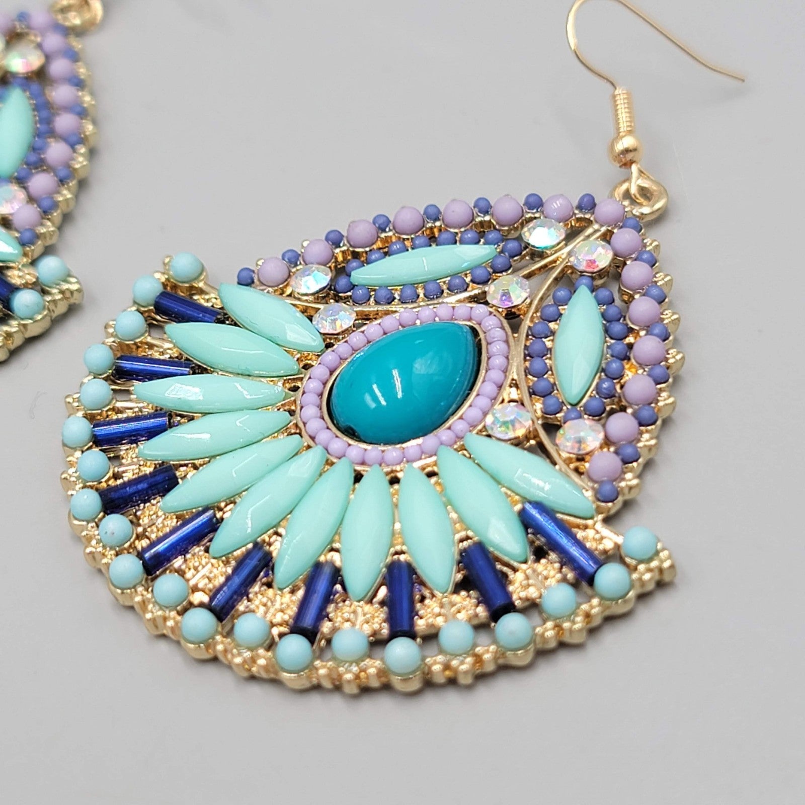Statement Boho Large Pierced Earrings Gold tone Dangle  2.25"