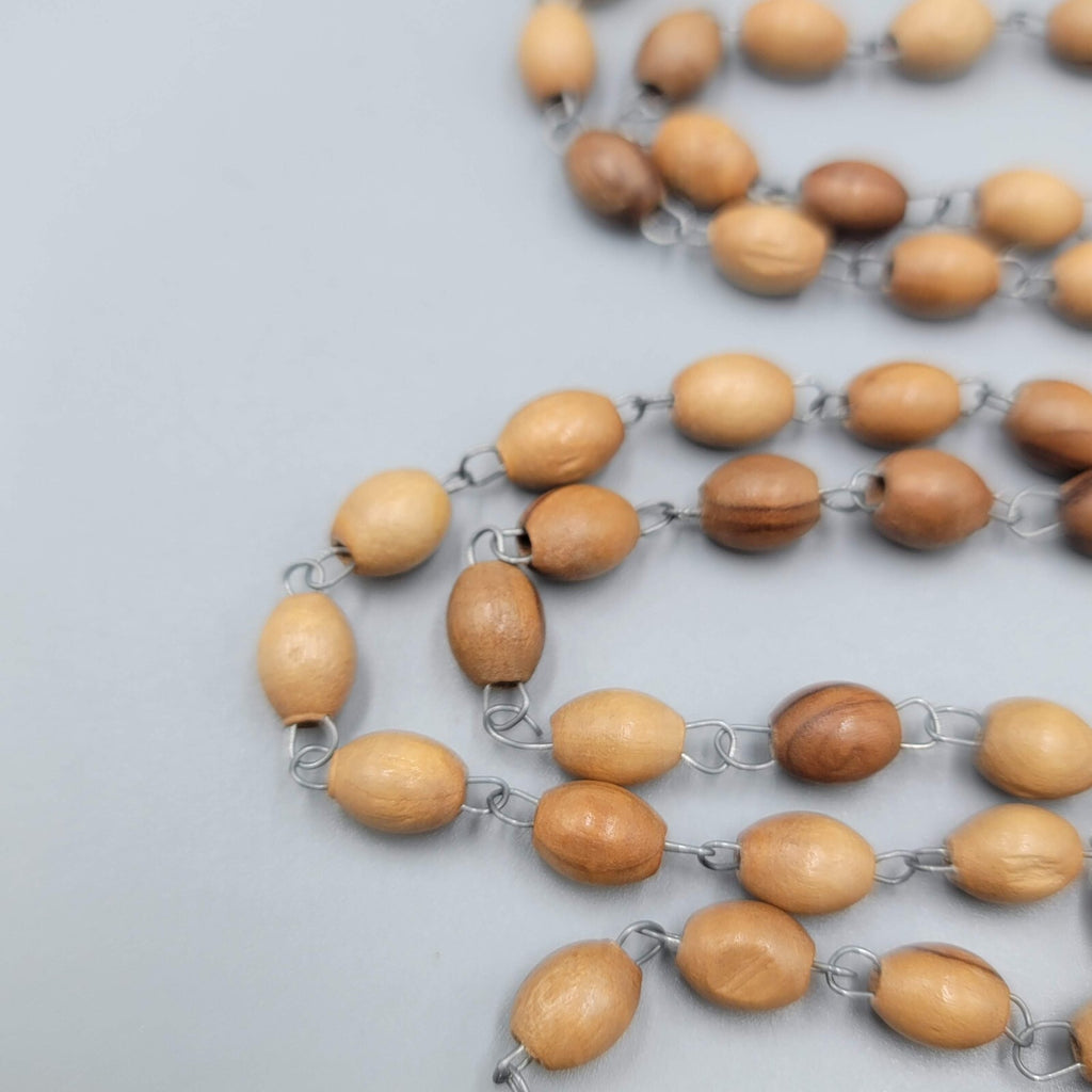 Vintage Wood Cross Bead Necklace Estate Costume Jewelry 26"