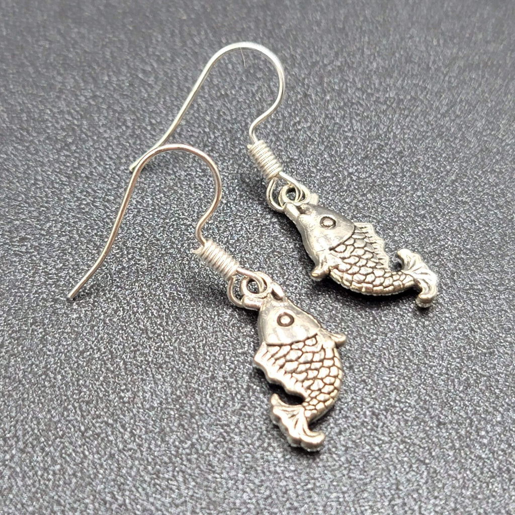 Pierced Earrings Small Detailed Embossed Dangle Fish 3/4"