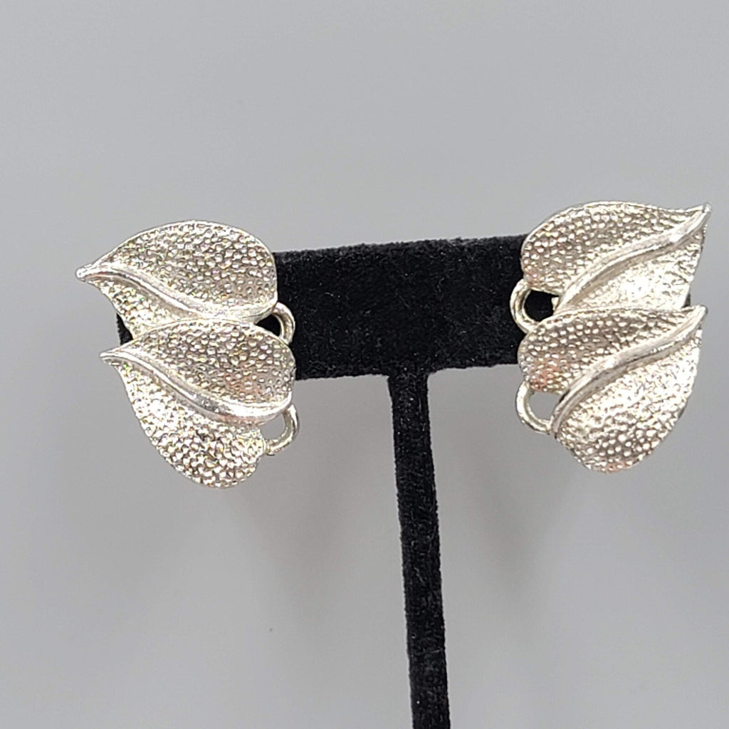 Vintage Clip on Earrings Silver tone Double Drop 1.25"