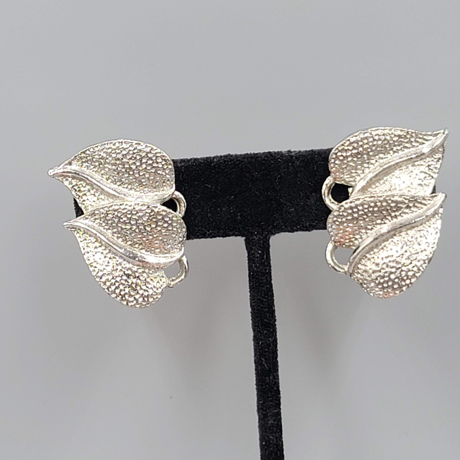 Vintage Clip on Earrings Silver tone Double Drop 1.25"