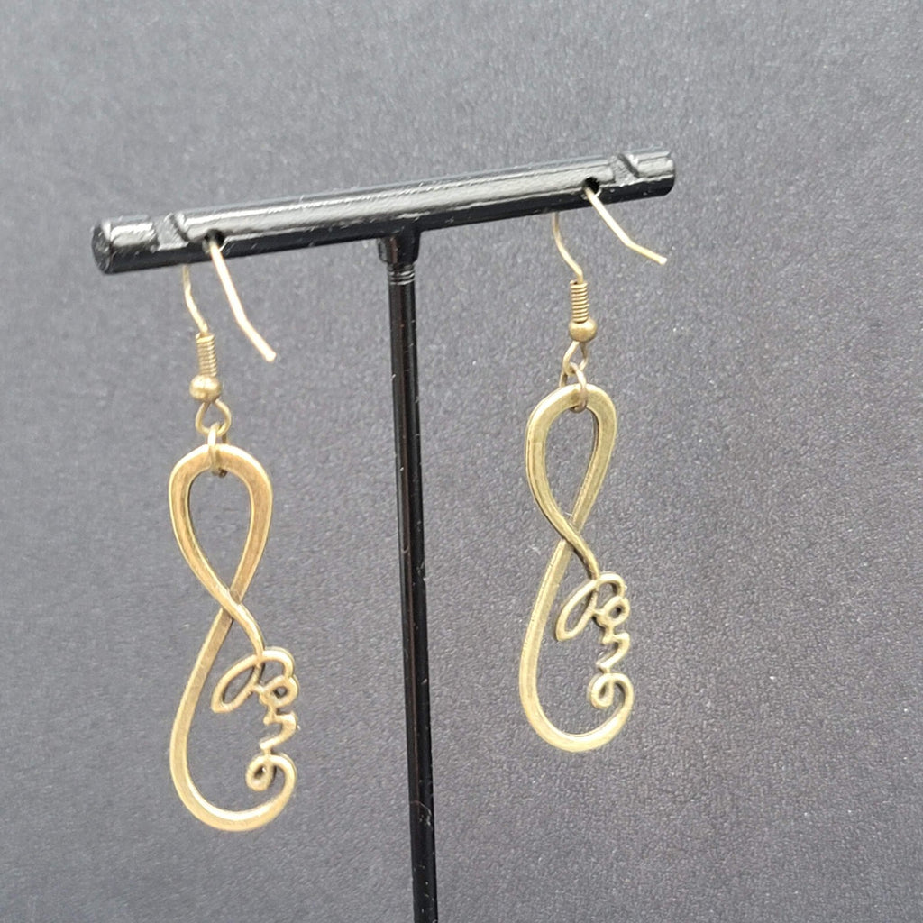 New Infinity Love Pierced Earrings Bronze tone Dangle Open Work 1.5"