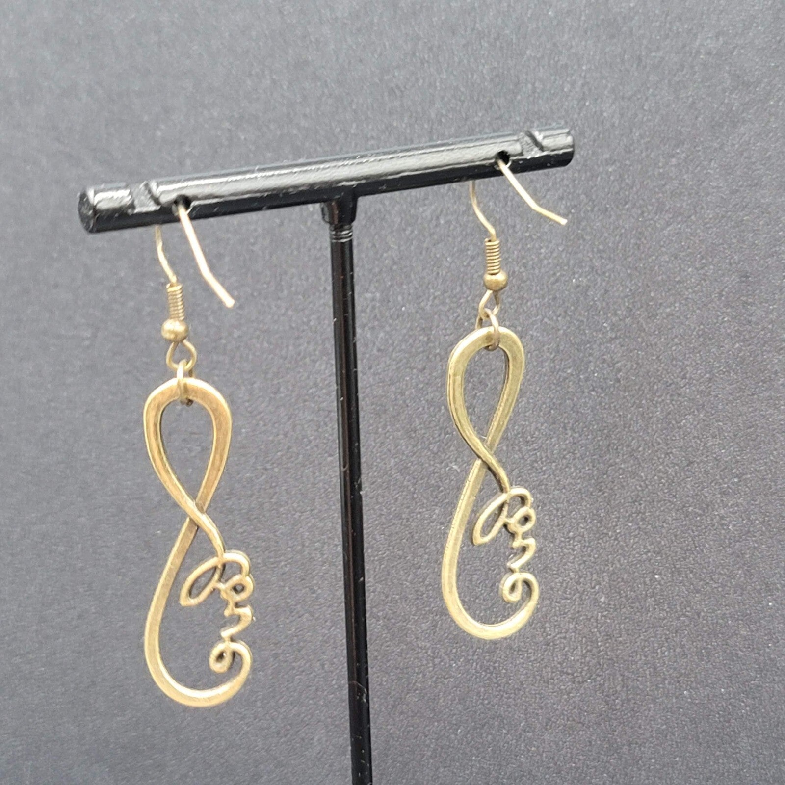New Infinity Love Pierced Earrings Bronze tone Dangle Open Work 1.5"