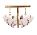 Vintage Wood Bunny Rabbit Pierced Earrings Gold tone Dangle Hand Painted 1.5 in