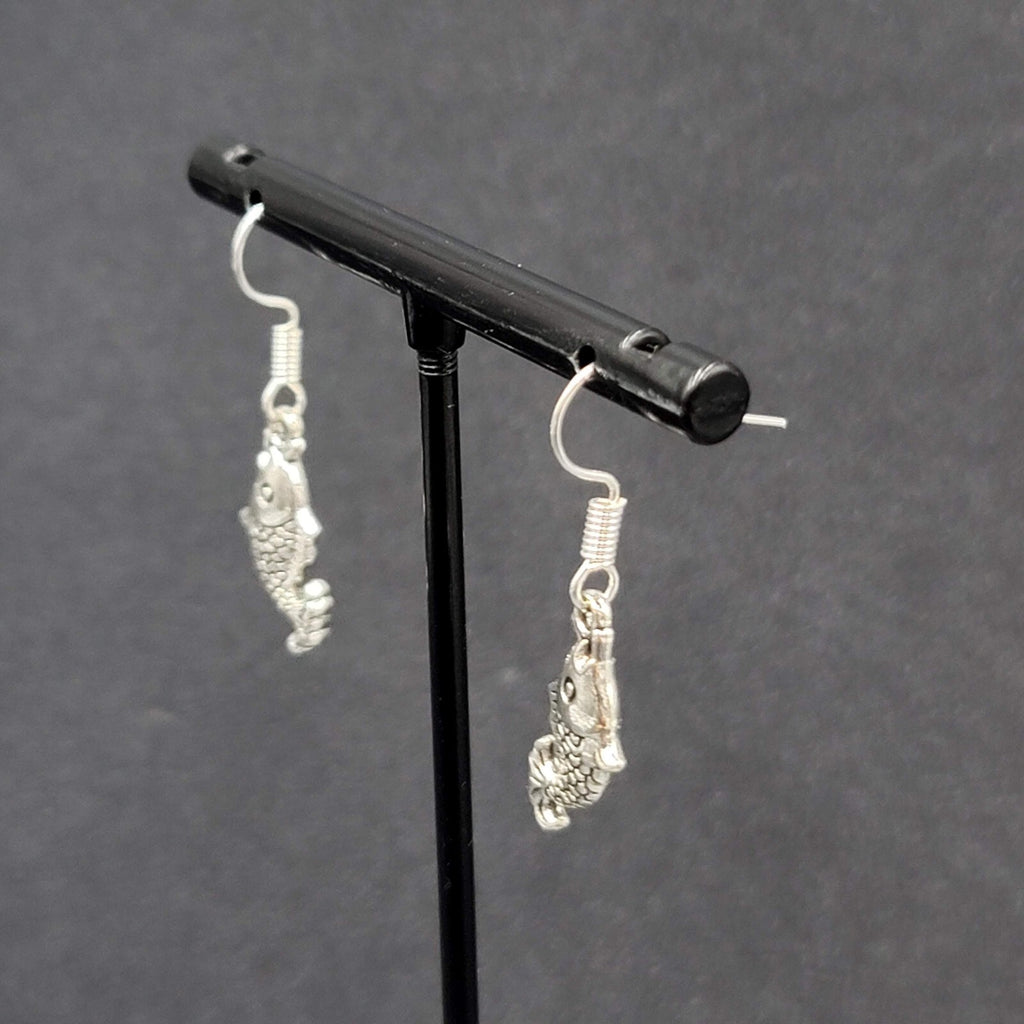 Pierced Earrings Small Detailed Embossed Dangle Fish 3/4"
