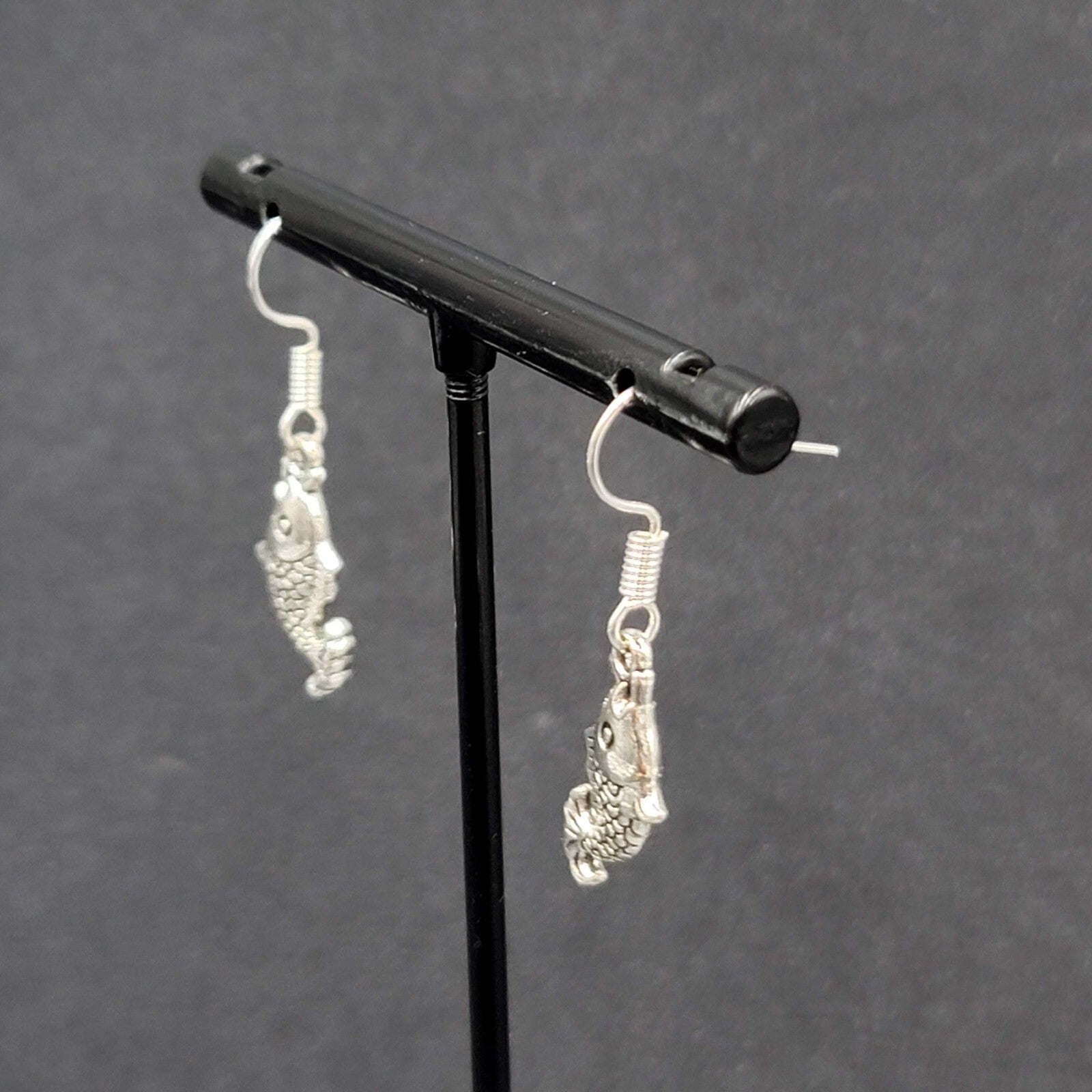 Pierced Earrings Small Detailed Embossed Dangle Fish 3/4"