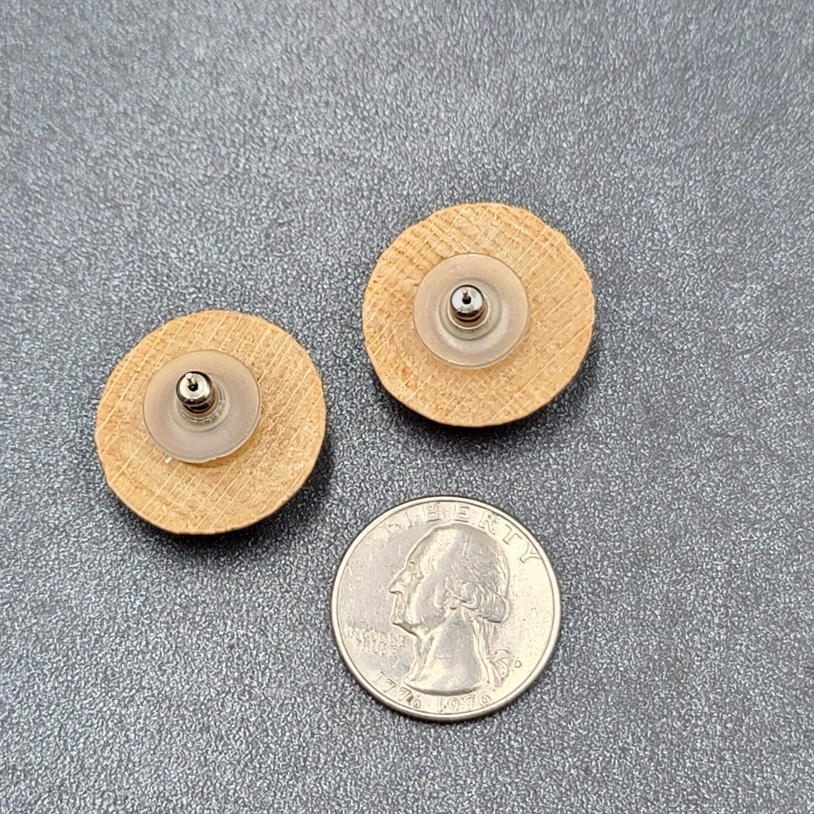 Vintage Pierced Earrings Round Domed Solid Wood Studs 1"