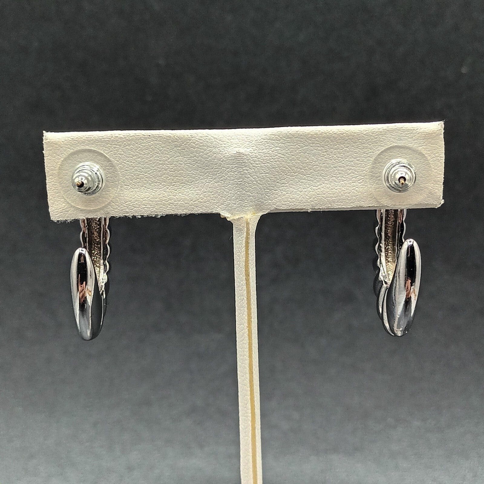 Vintage Pierced Earrings Silver tone Scalloped Open Oblong Hoop Drop 1 1/4"
