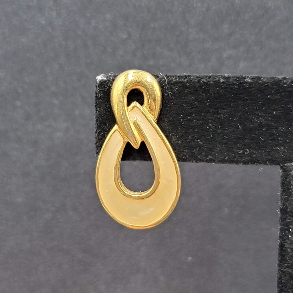 Vintage Pierced Earrings Gold Plated Cream Enamel Drop 1"