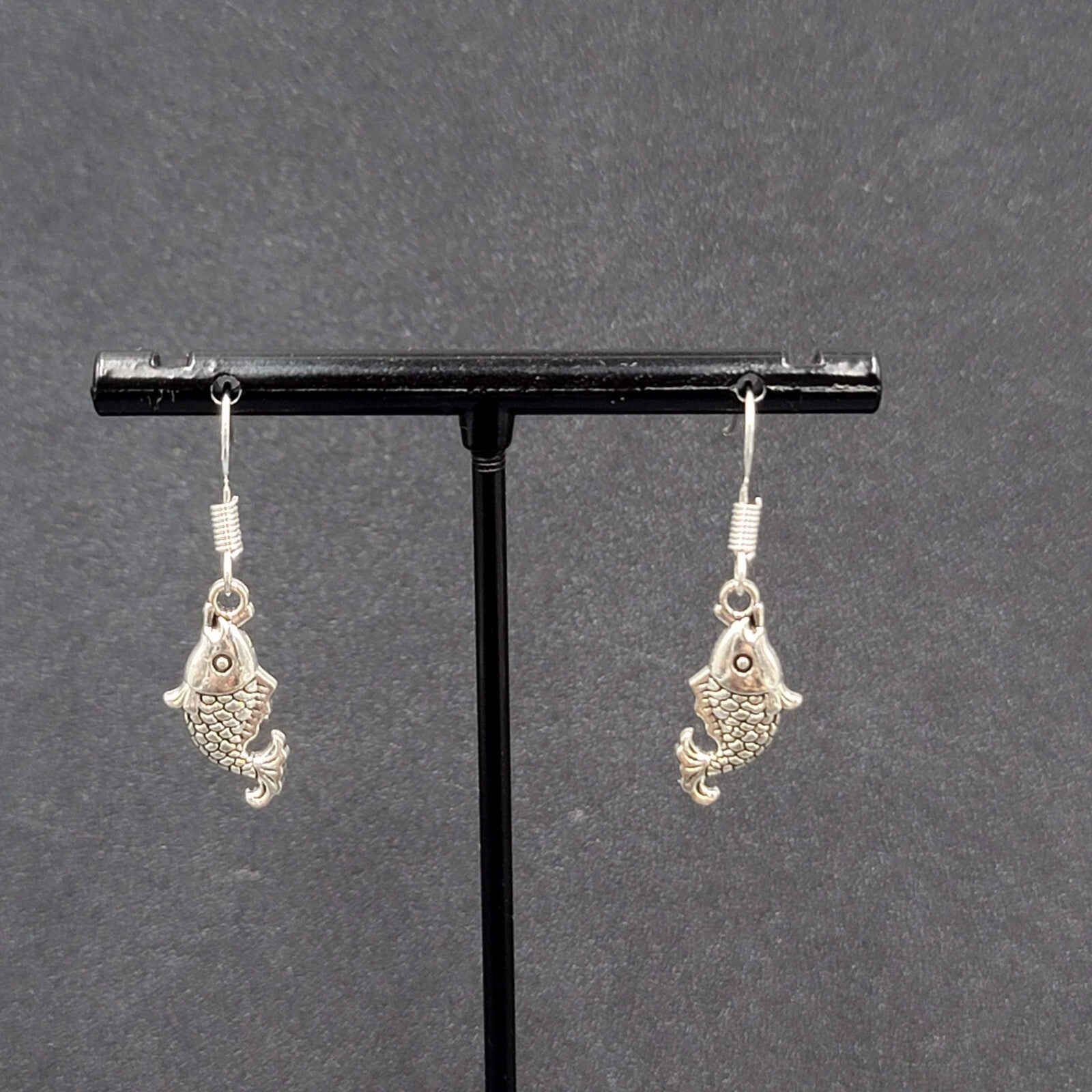 Pierced Earrings Small Detailed Embossed Dangle Fish 3/4"