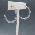 Liz Claiborne Pierced Earrings Silver tone Beaded Hoops Light Pink Purple 1 1/8"