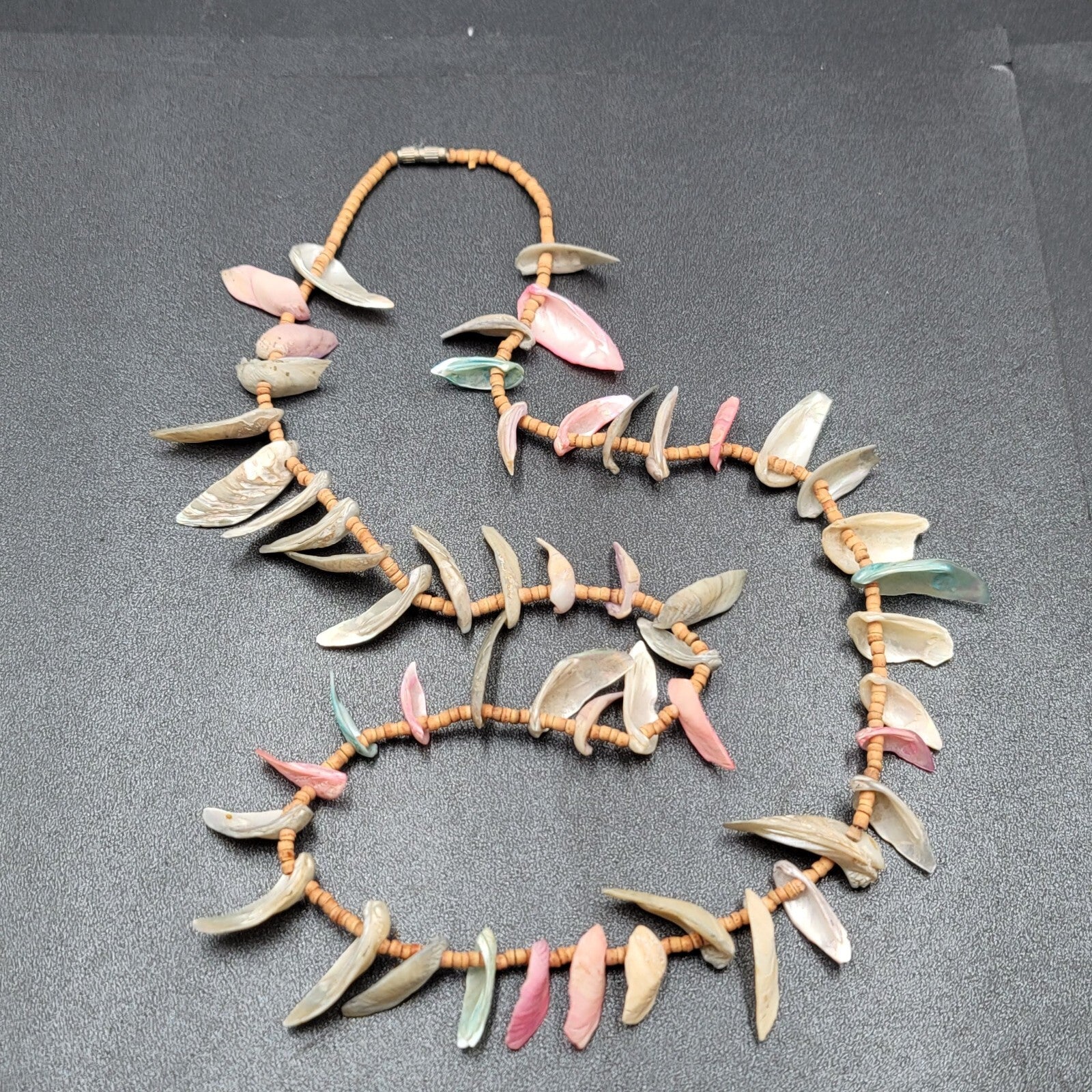 Vintage Necklace Multicolor Shell Pieces Beach 28"