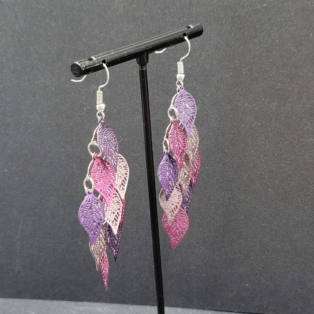 Pierced Earrings Purple Metal Laser Cut Chandelier Dangle 2.5"