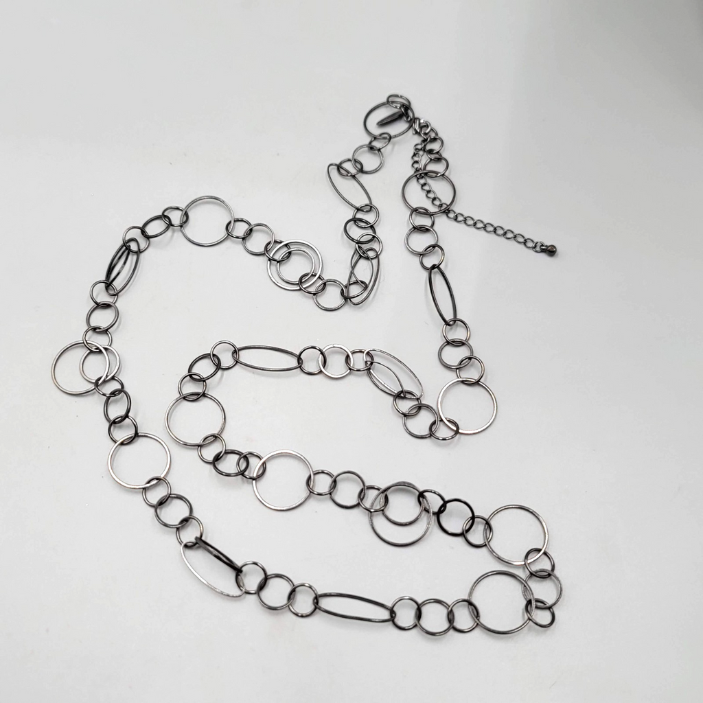 Long Gunmetal Gray Ringed Chain Necklace 36 in