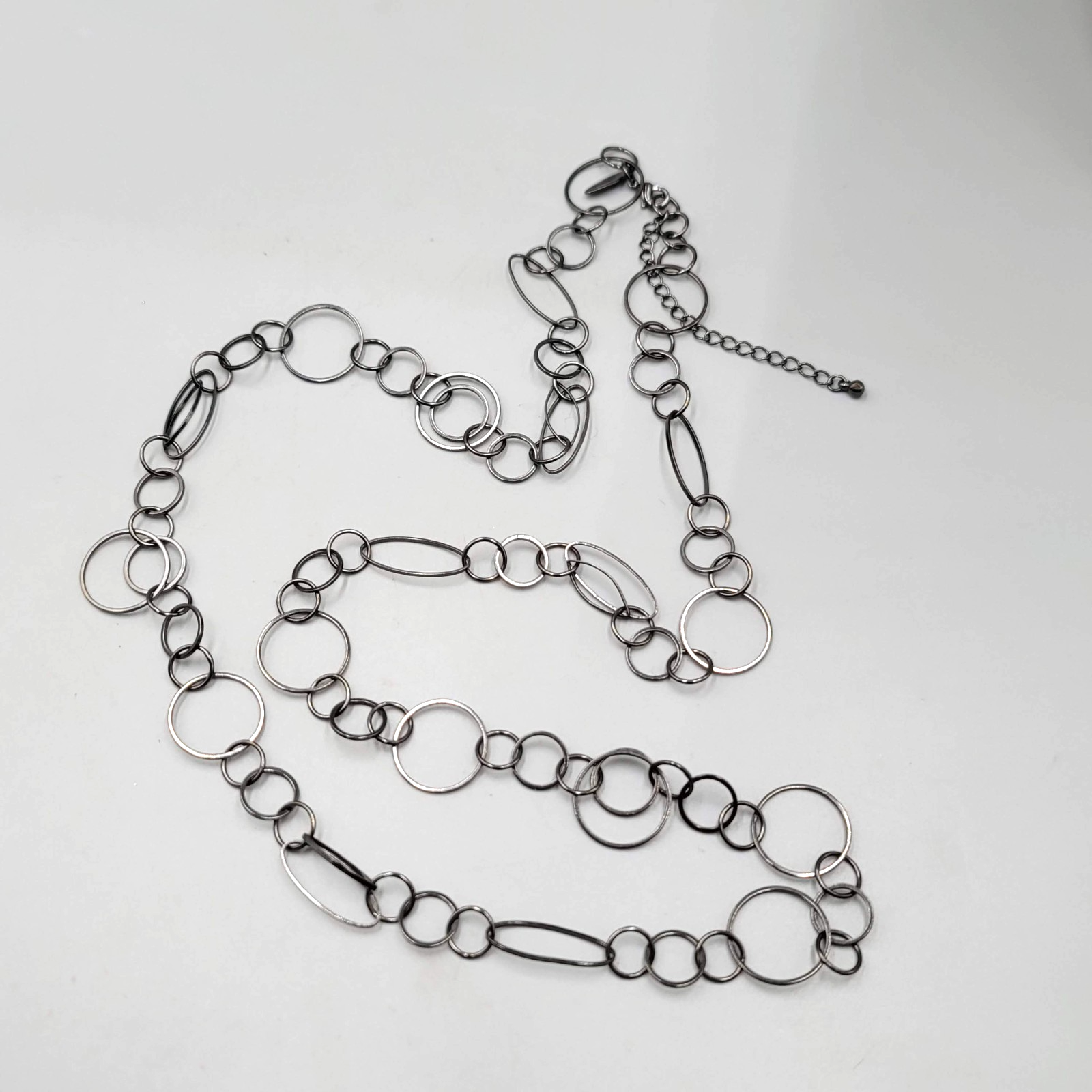Long Gunmetal Gray Ringed Chain Necklace 36 in
