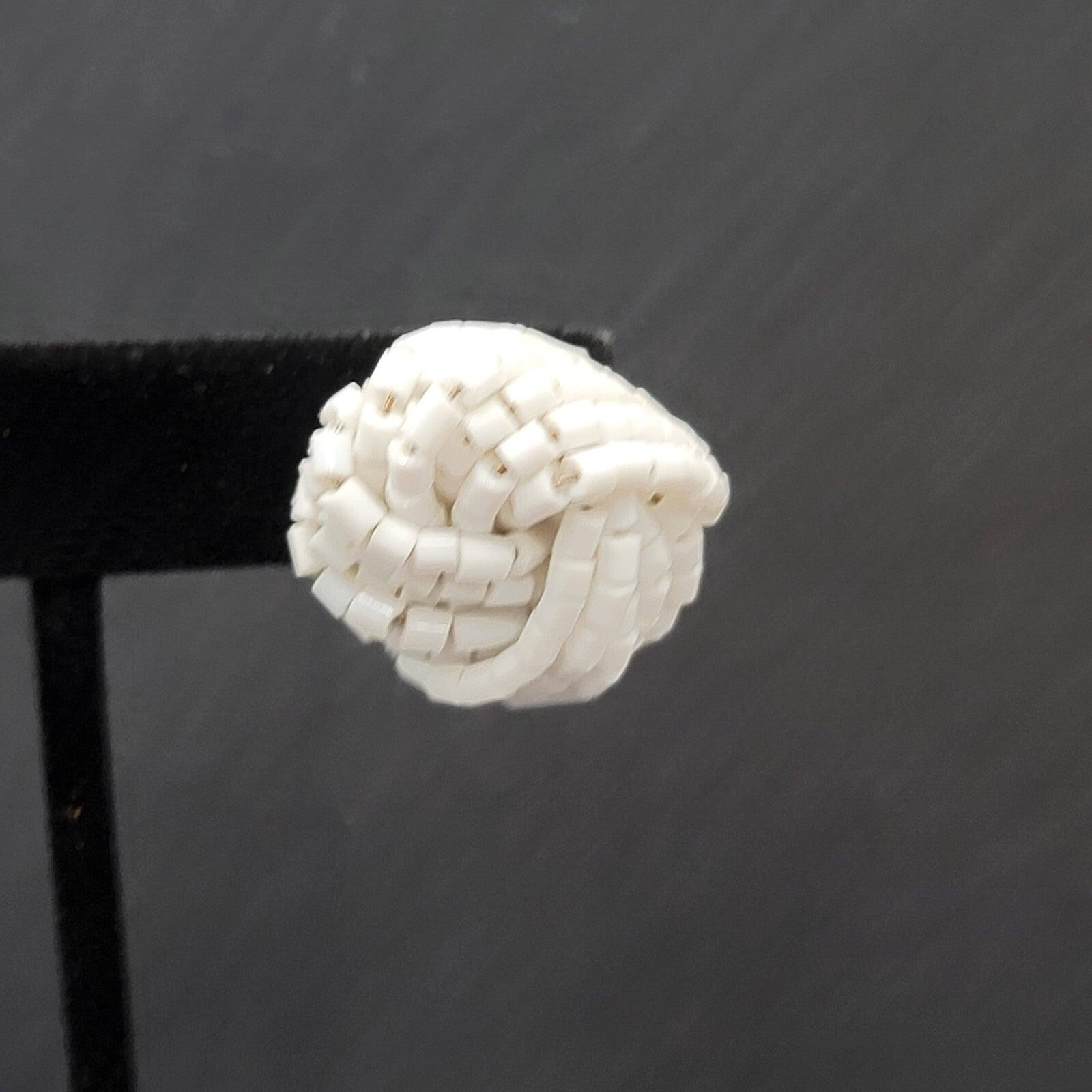 Vintage Pierced Earrings White Seed Beads Knot Estate Jewelry 1"