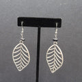 Pierced Earrings Open Work Leaf Black Stone Bead Dangle Long 2.25"