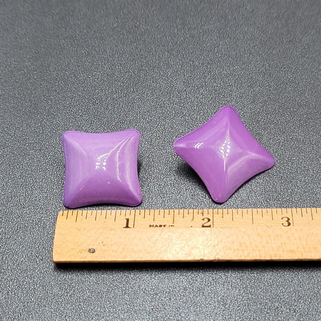 Vintage Pierced Earrings 80s Geometic Purple Enamel over Metal Drop 1 3/8"
