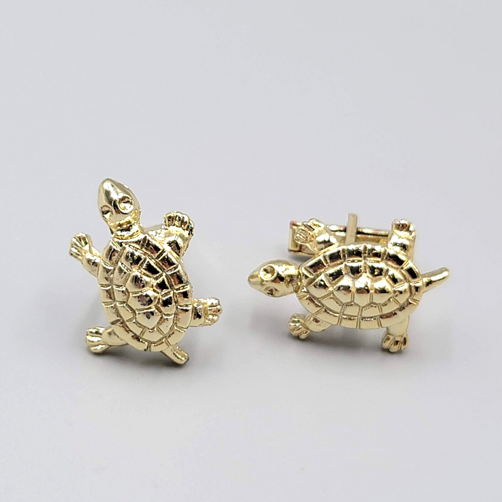 Vintage Turtle Cuff Links Gold tone 1" Mens Costume Jewelry