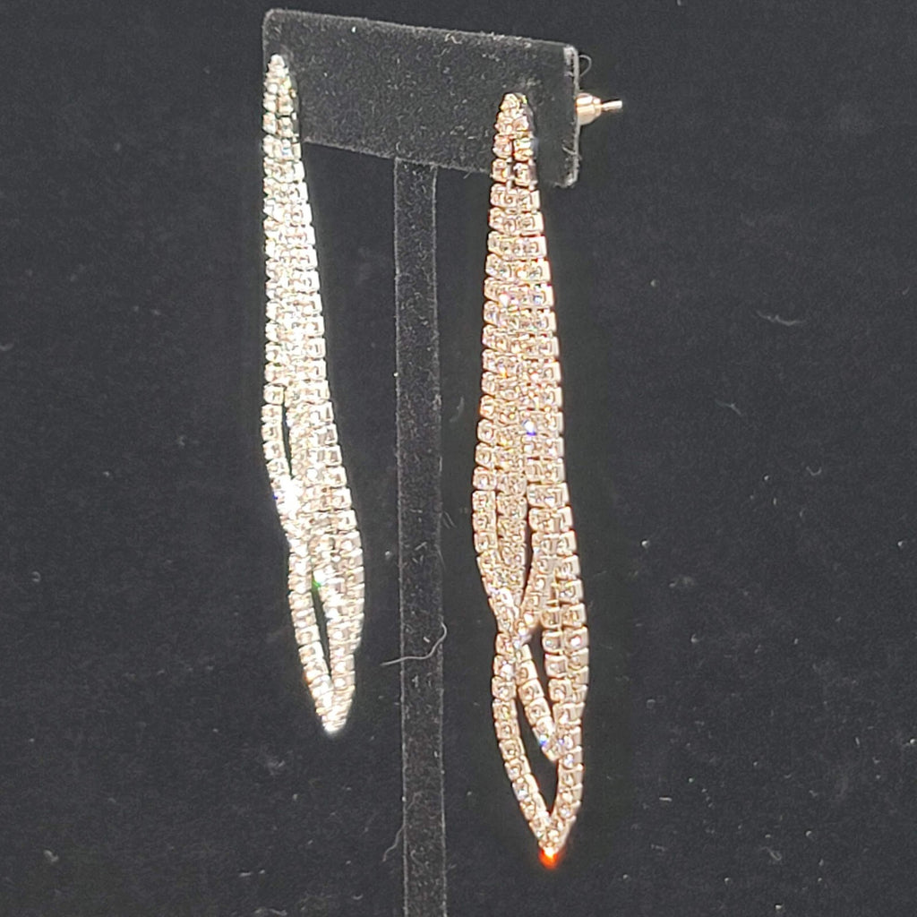 Silver tone Rhinestone Pierced Earrings Long Loop Statement 2.75"