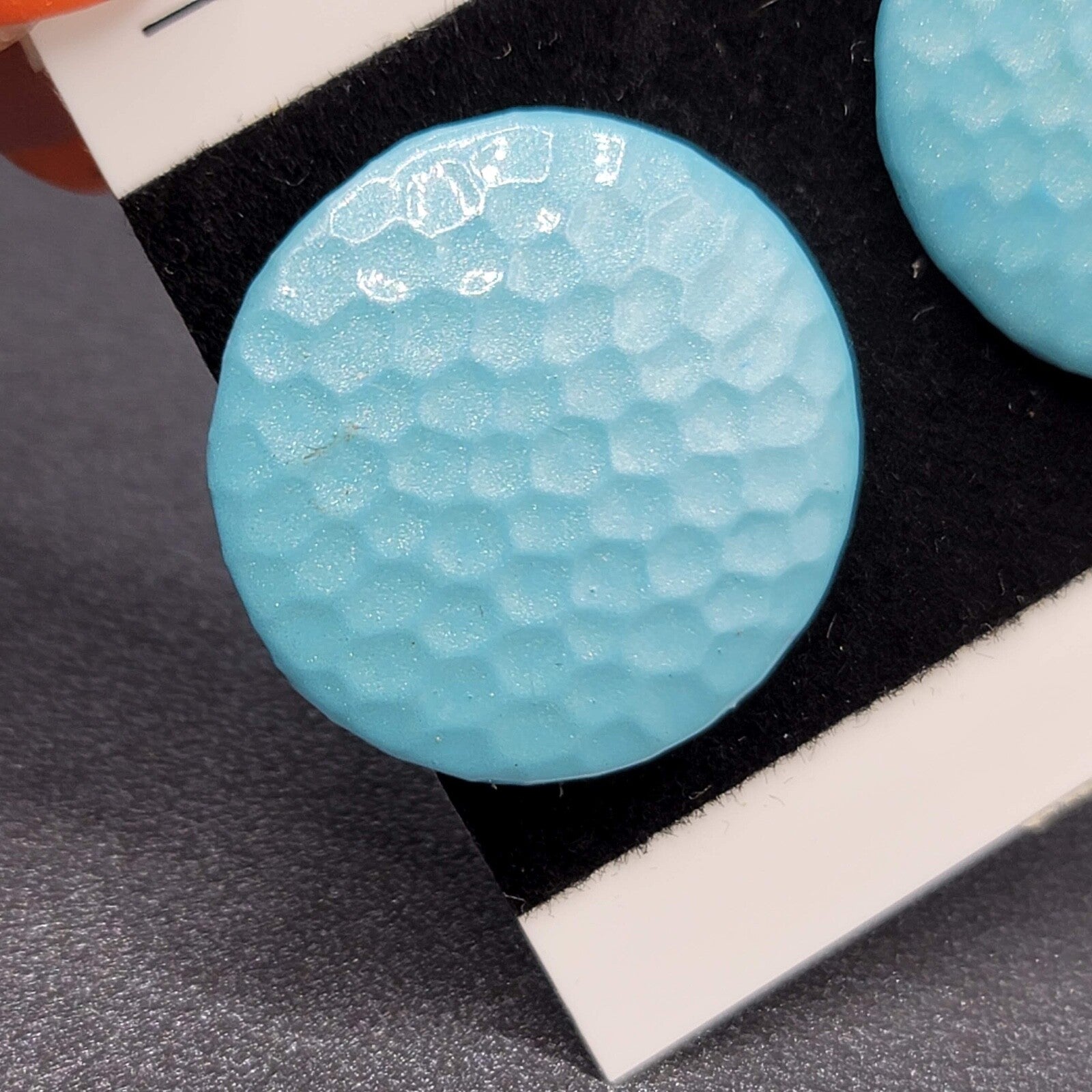 Vintage Pierced Earrings Textured Blue Enamel Discs Circle 1" Shimmer