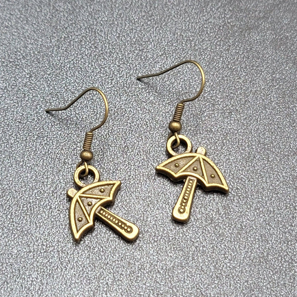 New Umbrella Pierced Earrings Embossed Bronze tone Dangle 3/4"