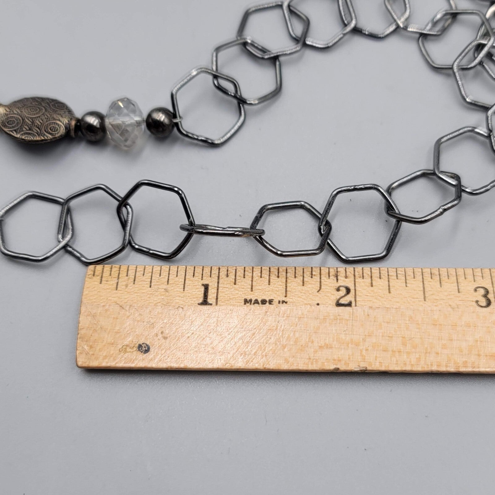 Bead Necklace Bronze tone Gunmetal Gray Large Link Chain 26"