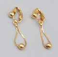 Vintage Gold tone Chain Bead Dangle Clip on Earrings 1 in