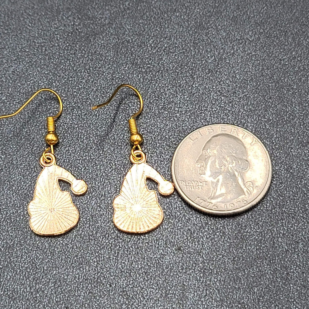 Christmas Kitty Cat Red Cap Pierced Earrings Gold tone Enamel Dangle 7/8"