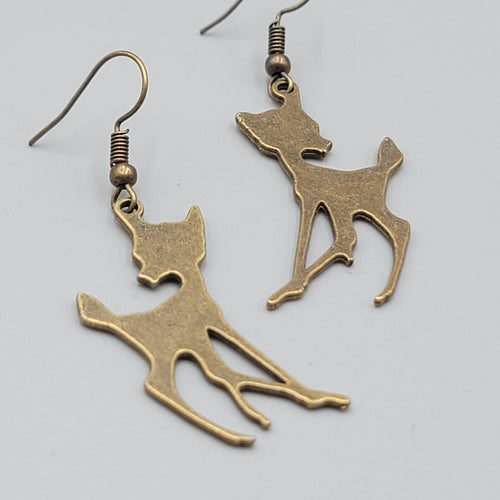 Deer Pierced Earrings New Bronze tone Dangle Bambi 1.5"
