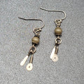 Boho Pierced Earrings Silver tone Artisan Green Bead Dangle 1.25"