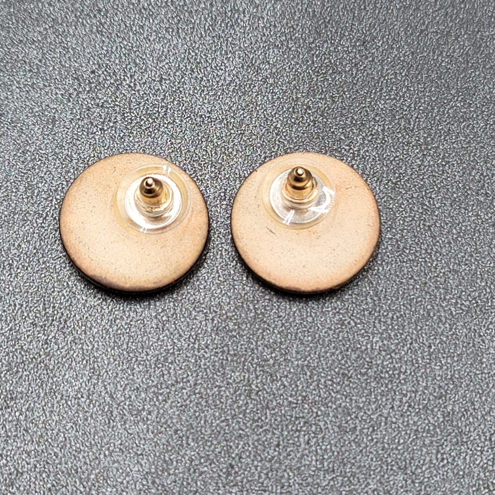 Vintage Pierced Earrings Black Gold Painted Round Ceramic Studs 3/4"